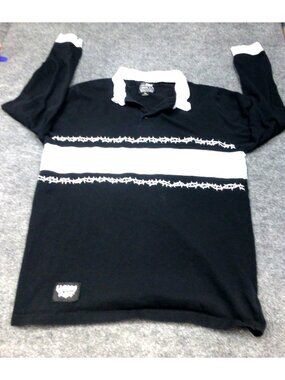 Lurking Class Mens XL Black Barbed Wire Rugby Shirt Long Sleeve Goth